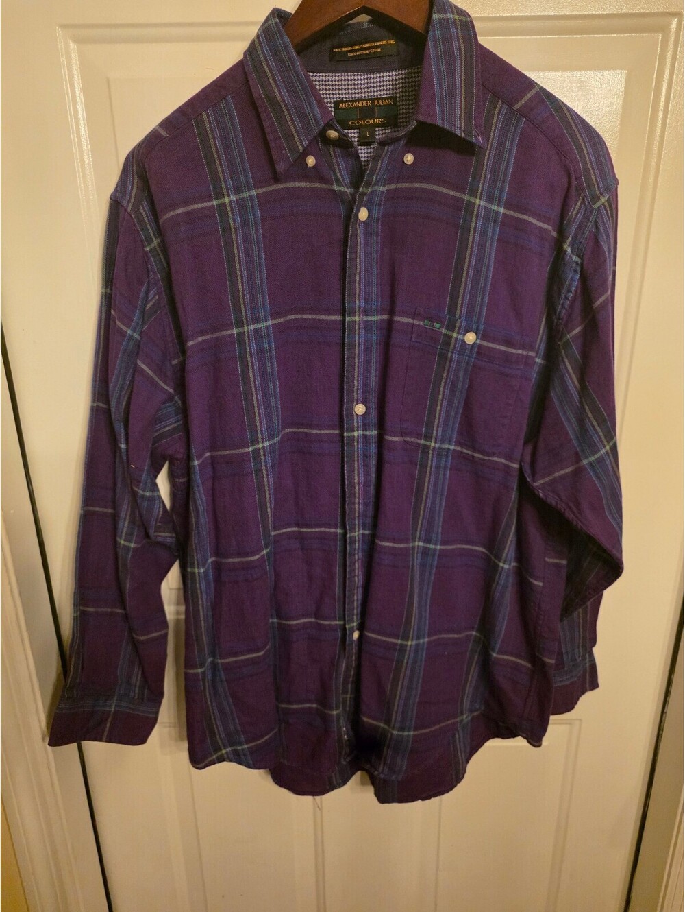 Alexander Julian Colours Men's Large Purple Plaid Button-Down Shirt